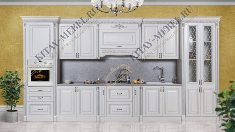 Гарнитур кухонный Аманта прямой, цвет серебро, размер 4600 мм, ЛМДФ, ЛДСП, стекло