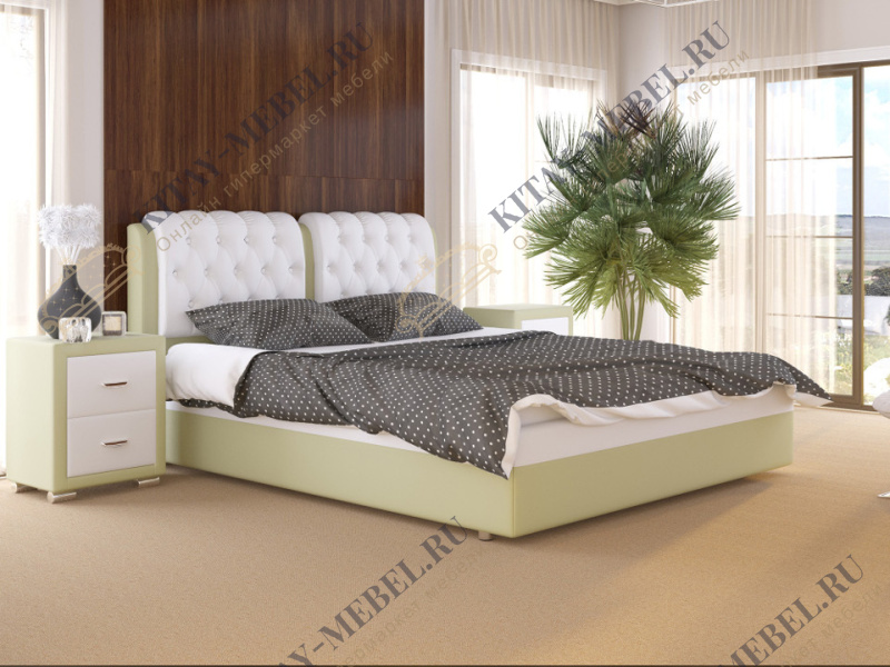 Кровать Veda 5 — 180х200 см Экокожа (Кремовый с белым)
