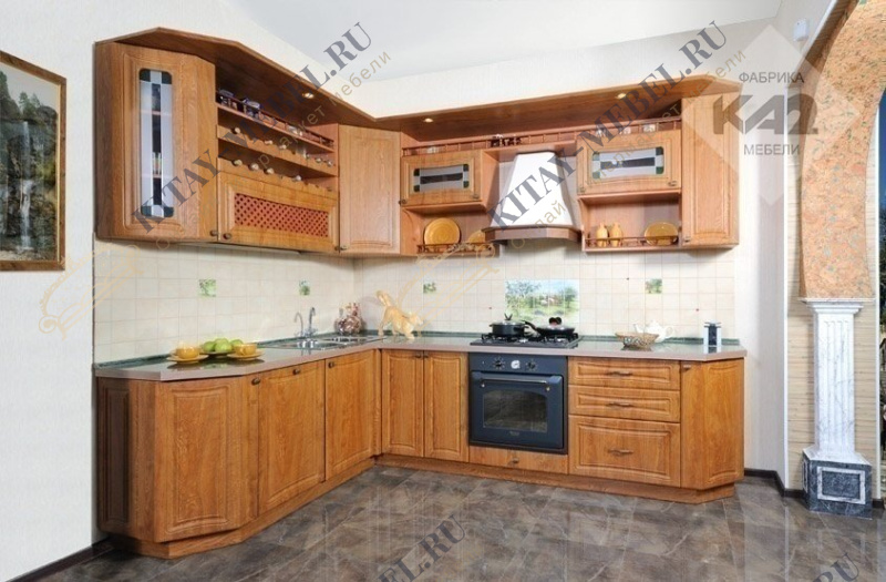 Кухня угловая Нинель, ширина 3000×1830 мм, ПВХ, МДФ, стекло, мойка, столешница