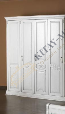 Шкаф 4-дверный Лаура (белый/перламутровая патина)