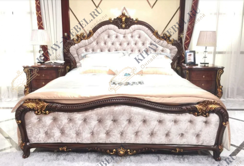 Кровать двуспальная Руссано 1800×2000 мм, МДФ, мягкое изголовье с капитоне орех
