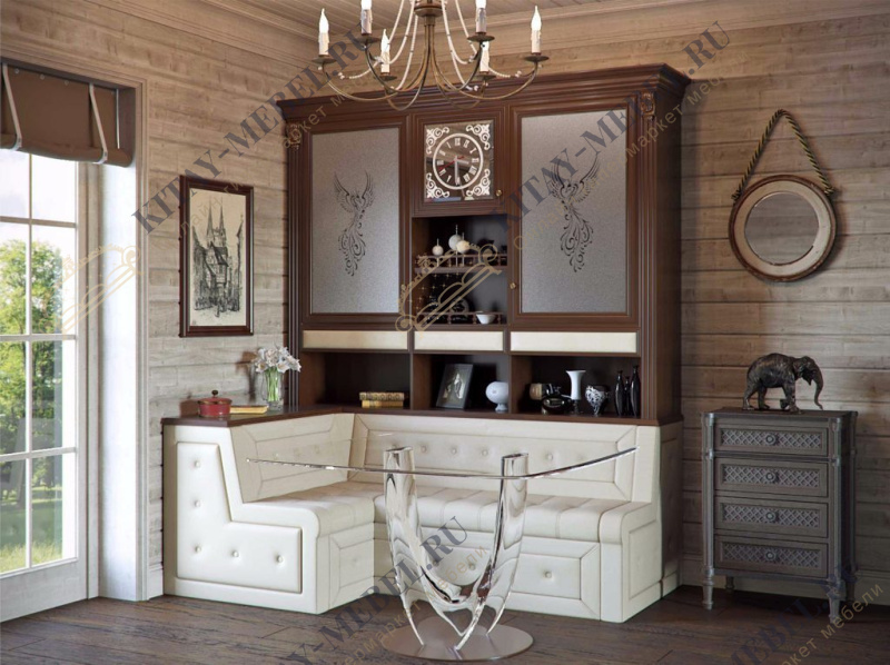 Мебель кухонная — Благо 7, уголок, диван + шкаф, МДФ, стекло, экокожа