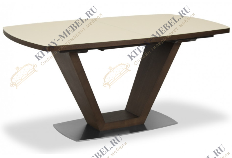 Лаковый стол обеденный трансформер Atlanta (сатинированное стекло крем/орех)