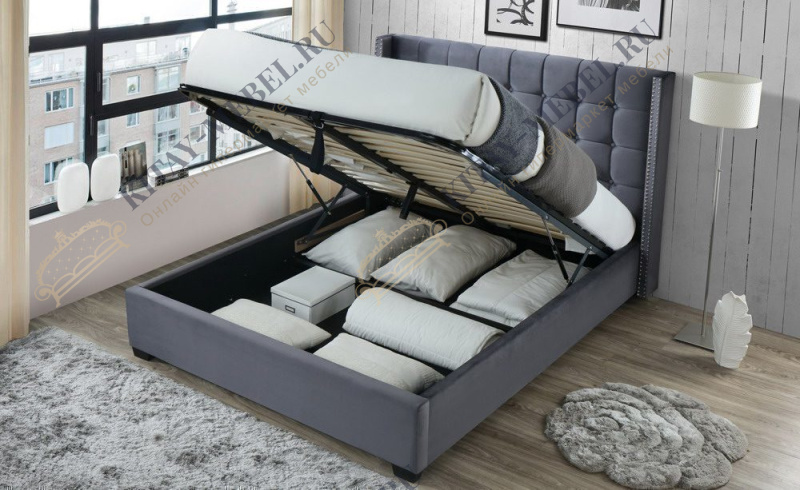 Кровать двуспальная INFI2868 (160х200), с ящиком для белья, мягкое изголовье