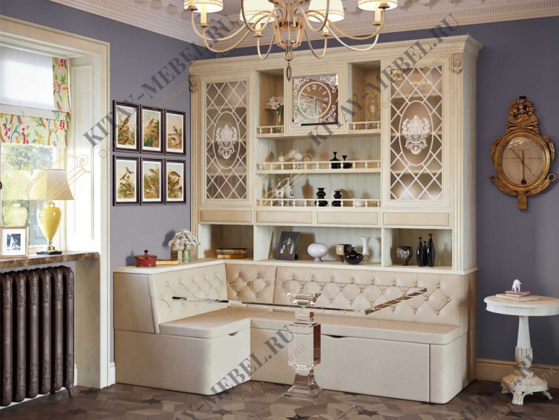 Кухонный уголок — Благо 7, цвет карамель, диван + витраж, МДФ, стекло, экокожа