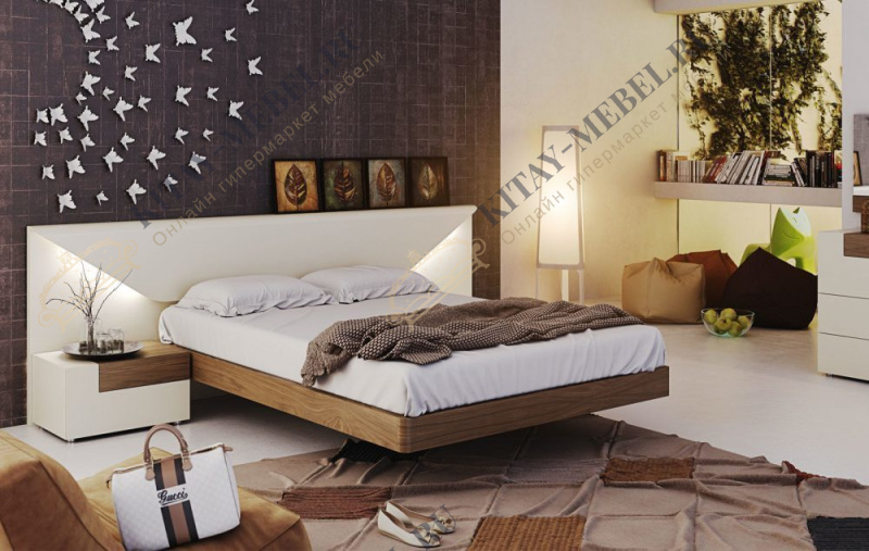Кровать-тахта двуспальная ELENA (160х200), цвет каркаса орех, низкая белая спинка