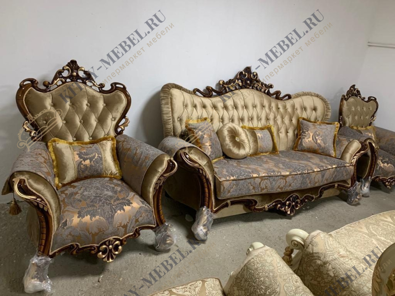 Набор мягкой мебели Королевский 3+1+1 (ткань №6, декор — золото)